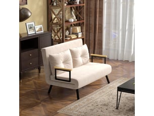 Canapé convertible 2 places en tissu effet velours beige 102x73x81 cm