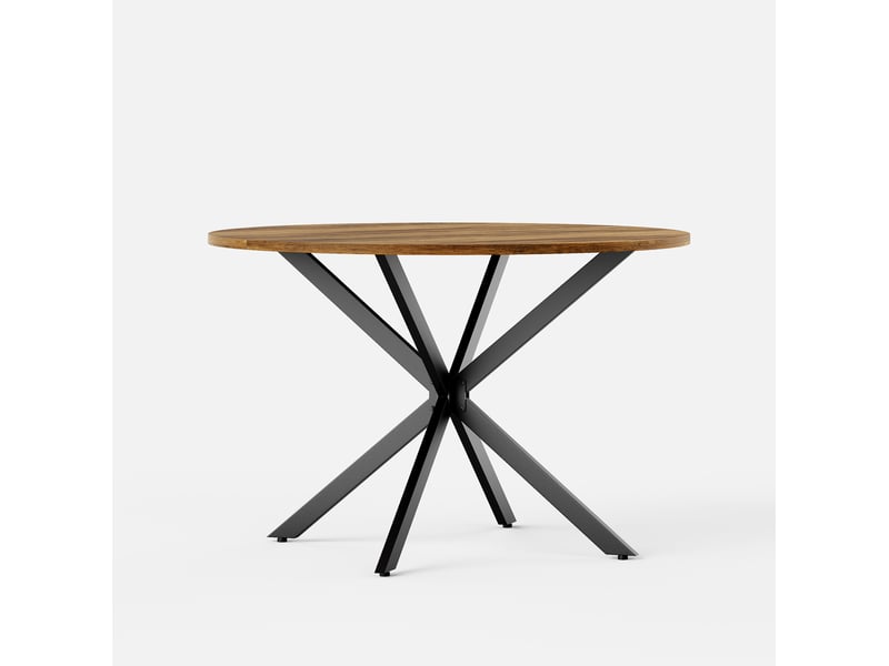  Table à manger ronde 120 cm – marron et noir – pieds en x stables et surface facile à entretenir  - Conforama D