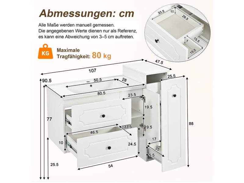 Ensemble meuble de salle de bain 107 cm avec vasque céramique et rangements - Conforama C