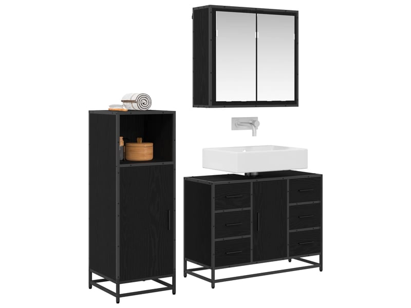 Ensemble de mobilier de salle de bain 3 pc chêne noir cf64336 - Conforama C