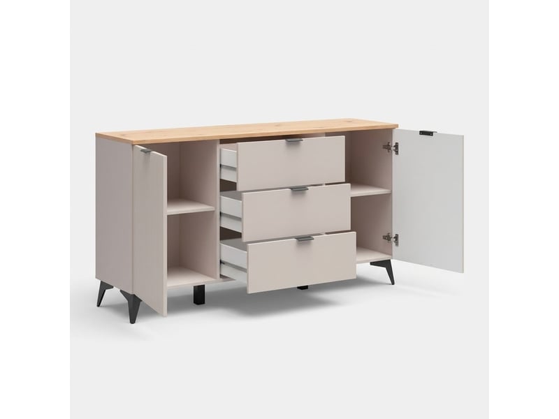  Buffet commode 2 portes 3 tiroirs avec pieds en métal velton  - Conforama C