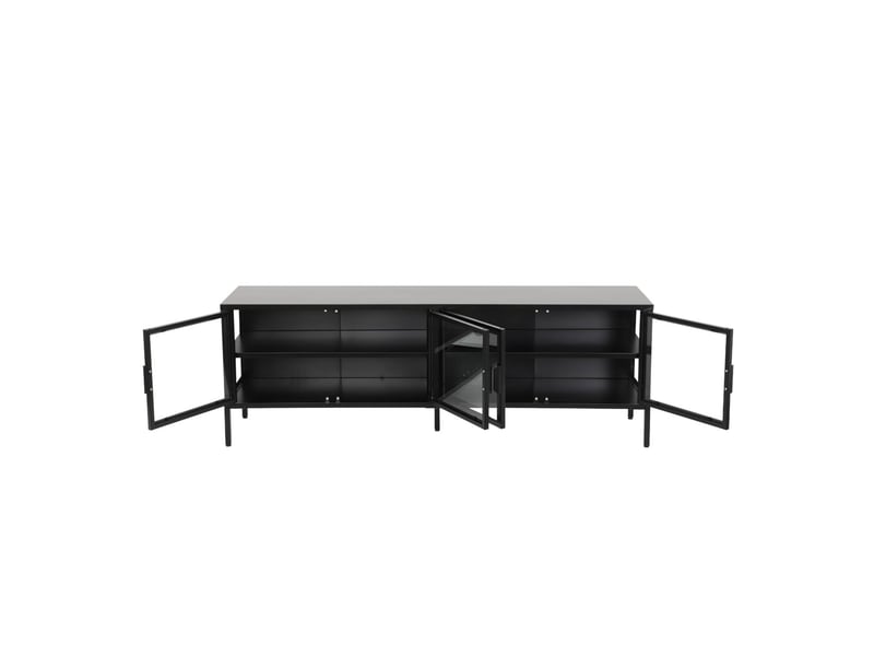  Meuble tv industriel métal et verre trempé 4 portes 160cm noir - arkansas  - Conforama C