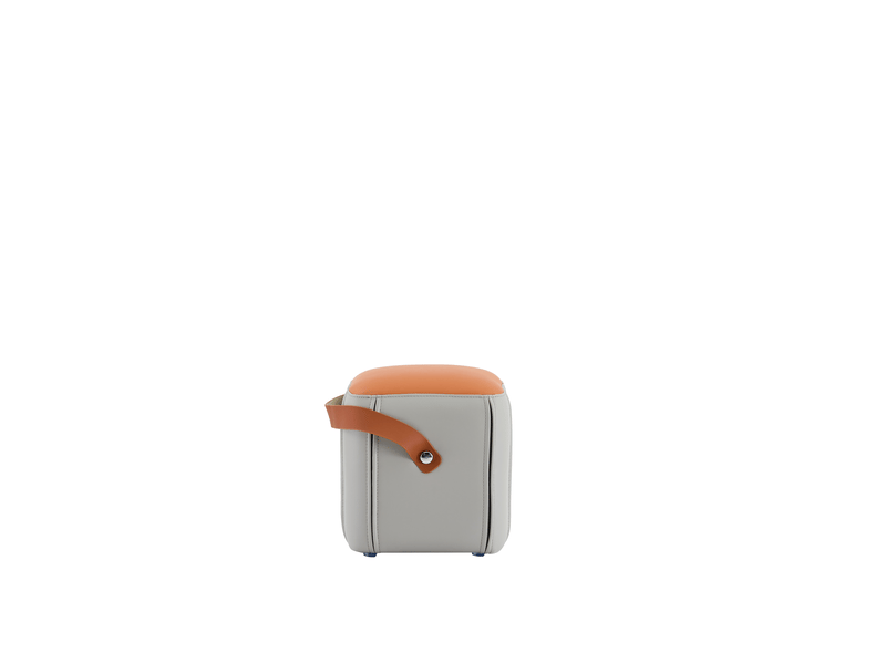  Pouf ottoman 31,5 x 24 x 29 cm – gris et orange – assise rembourrée, poignée en simili cuir pu  - Conforama D