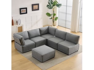 Canapé d'angle modulable convertible 6 places en tissu gris clair, 308 cm, pour salon et couchage d'appoint