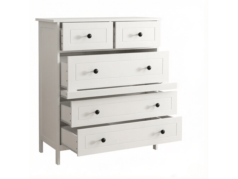  Commode blanche à 5 tiroirs 74 x 40 x 91 cm avec plateau de rangement, mdf et panneaux de particules  - Conforama A