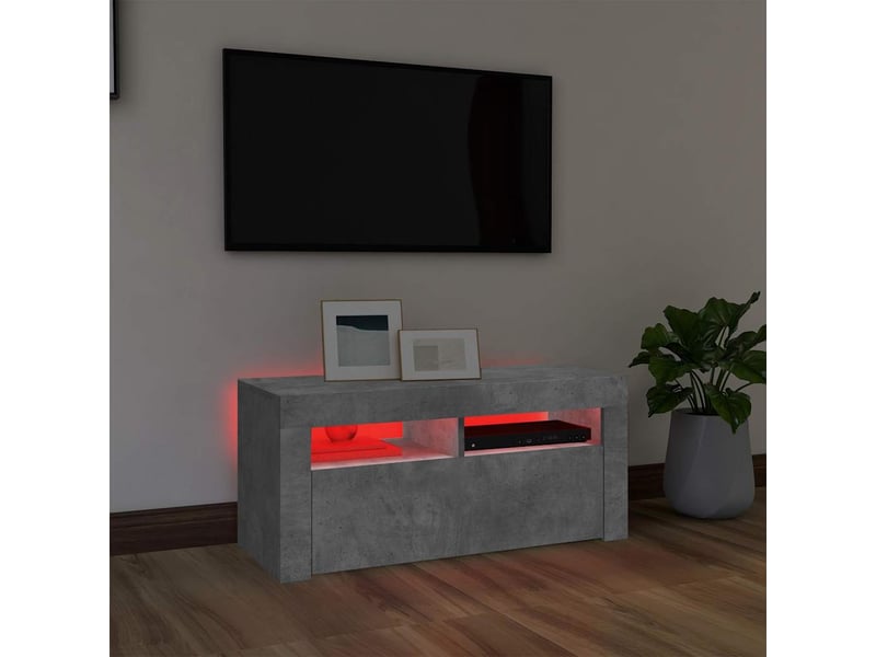  Meuble tv - banc tv - meuble de rangement avec lumières led gris béton 90x35x40 cm  - Conforama E