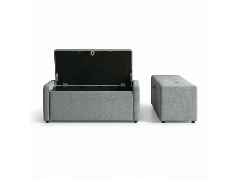 Banc coffre de rangement capitonné en tissu gris clair 122 x 48 x 44 cm T5828P555063 - Conforama B