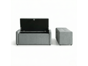 Banc coffre de rangement capitonné en tissu gris clair 122 x 48 x 44 cm