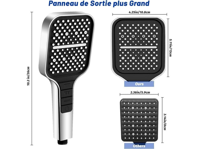  Pommeau de douche economie deau, pommeau de douche haute pression 7 modes avec bouton d'arrêt, grand douchette douche(argent)  - Conforama D