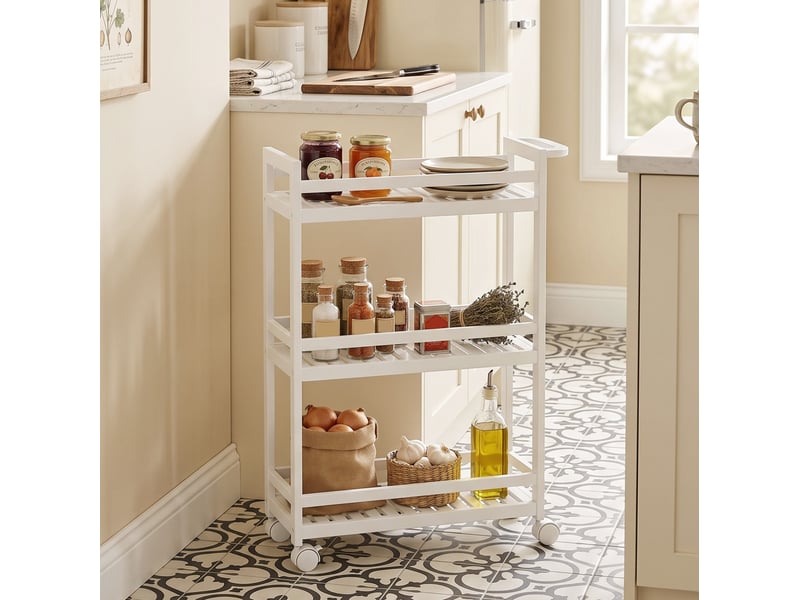  Desserte 55x20x75 cm 3 niveaux à roulettes bois blanc  - Conforama D