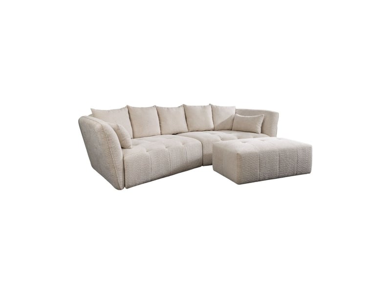  Canapé + pouf imperia blanc champagne capitonné – canapé modulable en tissu bouclette  - Conforama A