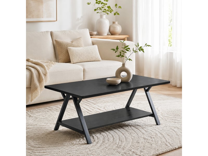  Table basse 110x57x44,5 cm, rangement double, style industriel, meuble d'appoint, espace salon, en mdf et métal, noir  - Conforama B