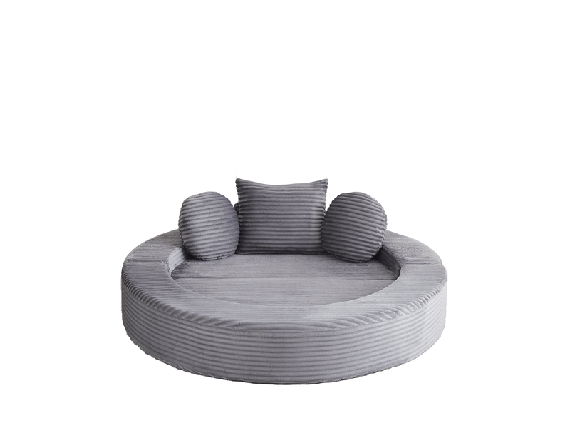Canapé convertible 4 en 1 en mousse, modulable en canapé semi-circulaire et lit de jour rond, velours côtelé gris - Conforama A