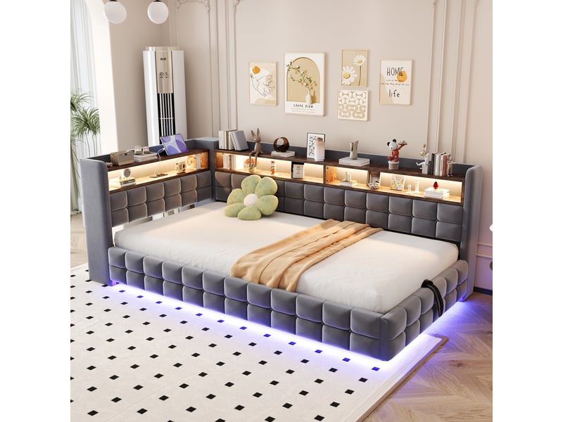  Lit convertible rembourré en velours gris 105.5x217 cm  - Conforama D