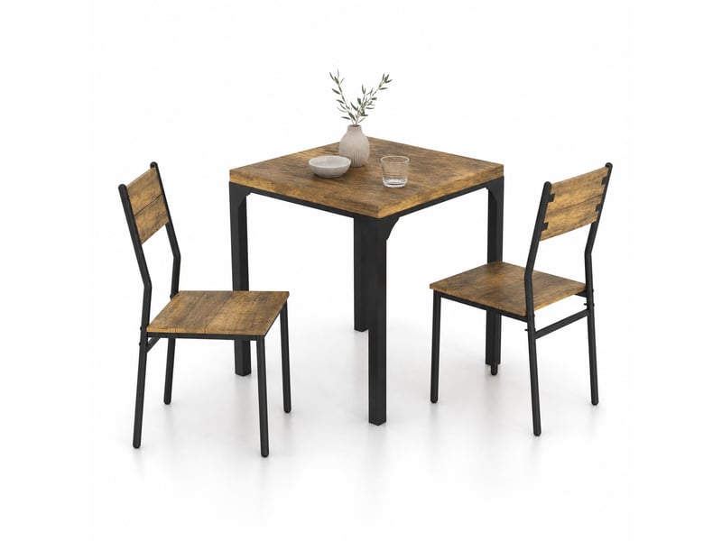  Ensemble table et chaises avec 1 table et 2 chaises  - pour cuisine - mdf et acier - marron rustique  - Conforama A