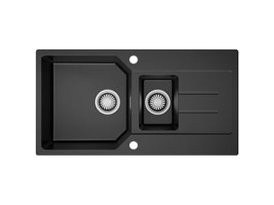 Anycee max évier de cuisine en granit 86x45cm - évier 1,5 bac - avec bac principal et bac secondaire - avec siphon et crépine - noir