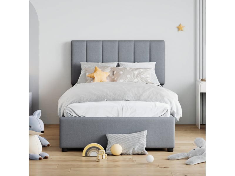  Modenvie lit coffre enfant 90x200 cm - rangement hydraulique, tete de lit reglable, sans matelas - gris  - Conforama D