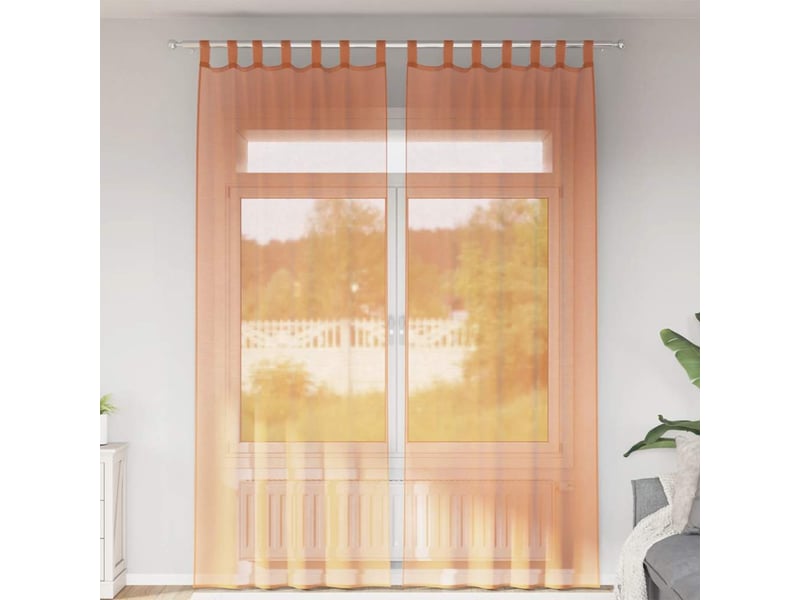  Lot de 2 rideaux en voile, voilages avec boucles terre cuite 140x260 cm cf44330  - Conforama B