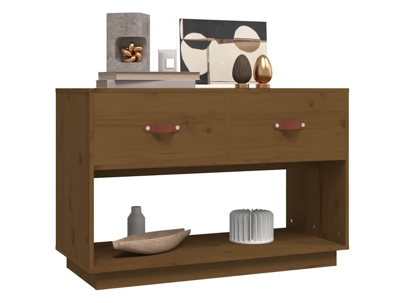  Meuble tv - banc tv - meuble de rangement marron miel 90x40x60 cm bois de pin massif  - Conforama D