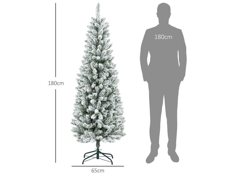  Albero di natale 182.88cm con 479 rami innevati, design alto e stretto con base pieghevole, verde  - Conforama C
