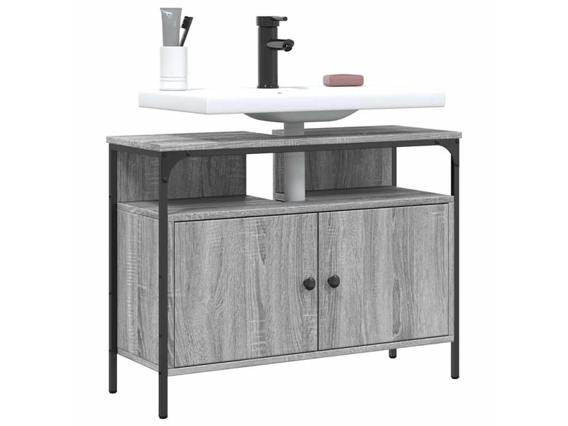 Armoire lavabo salle de bain, meuble de rangement sonoma gris 80x30x60 cm  - Conforama B