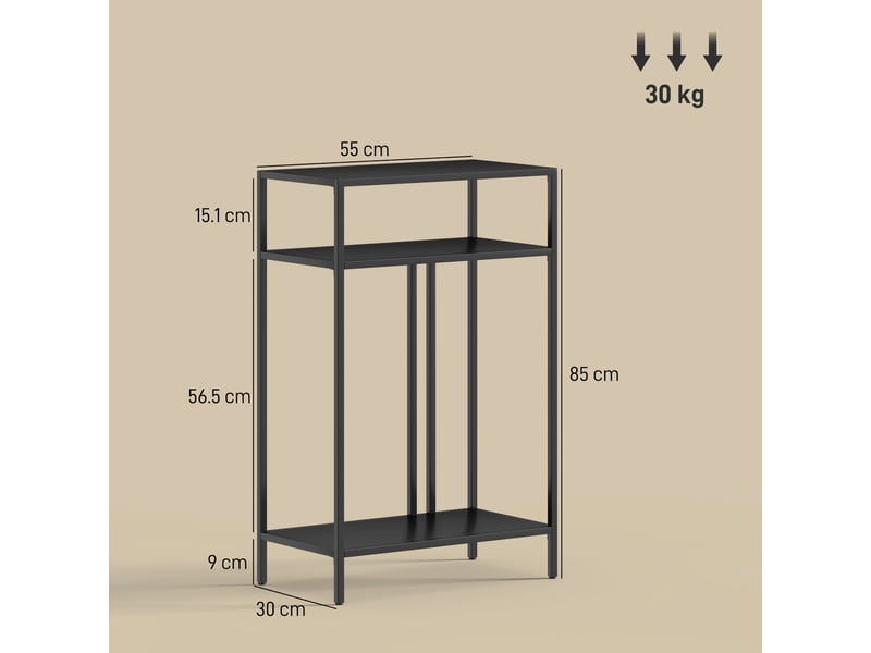  Console à 3 étagères ouvertes, acier, 55 x 30 x 85 cm, noire  - Conforama E