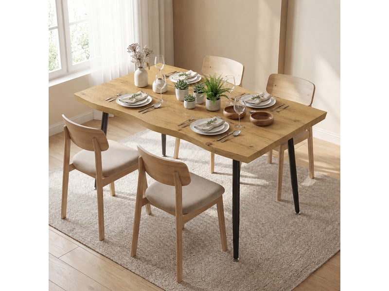  Table à manger design campagne chic 4 pers. Métal noir effet bois clair  - Conforama E