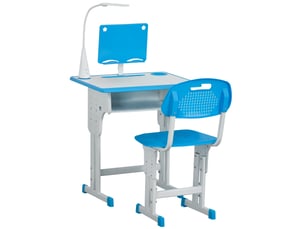 Bureau d'écolier avec chaise réglable en hauteur et lampe intégrée pour enfants de 6 à 12 ans, acier et mdf, gris