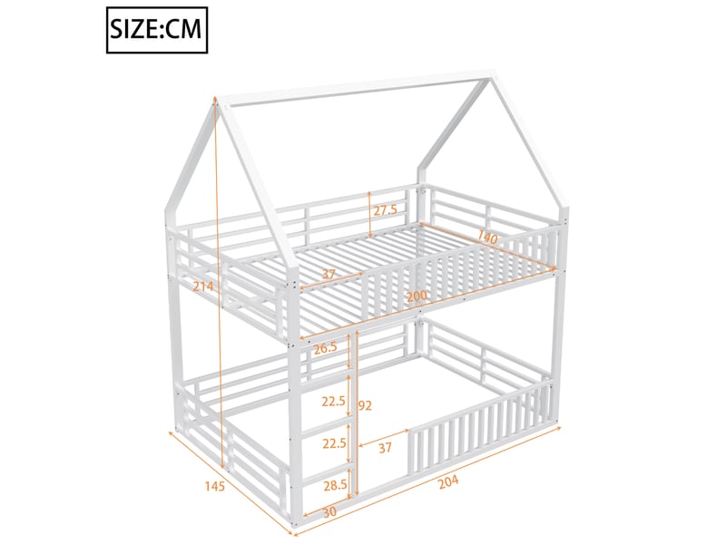  Lit cabane 140x200 avec barrière de sécurité et éclairage led 7 couleurs en métal blanc sans matelas  - Conforama C