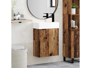 Meuble de rangement salle de bain avec robinet bois ancien shl4073