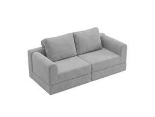 Canapé droit compressé convertible <strong>OKWISH</strong> <strong></strong> 2 places Tissu gris