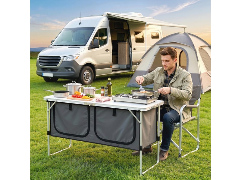  Lavabo portable plein aircamping, réservoir 17 l, distributeur savon, 2 roues, pehd, 83x50x103 cm, gris clair.  - Conforama D