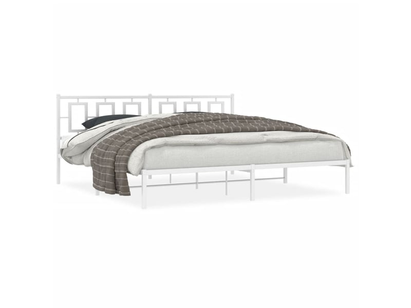 Lit double- lit adulte - cadre de lit métal sans matelas et tête de lit blanc 200x200 cm - Conforama A