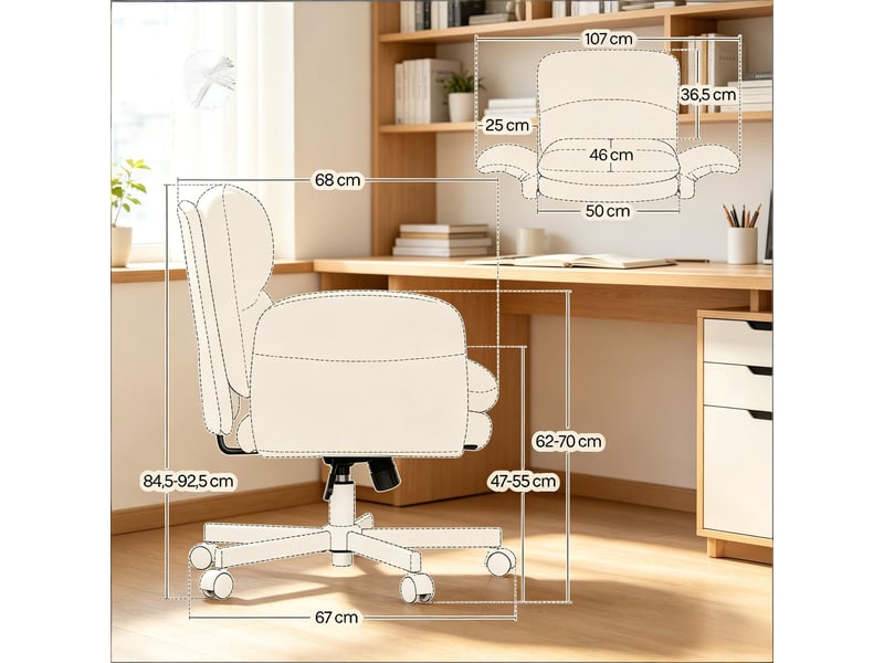  Fauteuil pivotant 360° réglable en hauteur - lpospi - dossier rembourré, chenille beige, 71 × 68 × 84,5-92,5 cm  - Conforama D