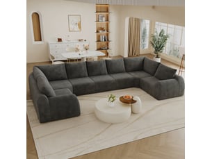 Canapé d'angle compressé panoramique fixe <strong>MODENVIE</strong> <strong></strong> 7 places Tissu gris foncé