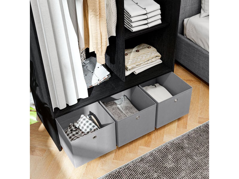  Armoire penderie armoire de rangement avec tringle rideaux 3 niches et 3 tiroirs 105 x 48 x 160 cm en tissu amovibles  - Conforama W