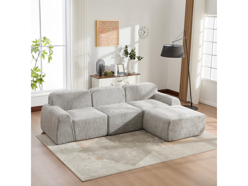  Canapé modulable en chenille 3 places gris - sans montage mousse haute élasticité  - Conforama R