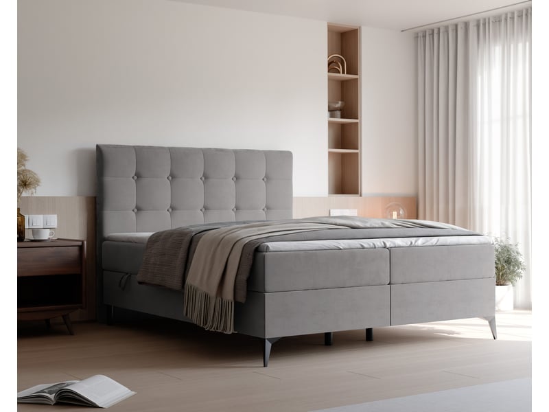  Lit coffre bailey - 140x200 cm - avec matelas et surmatelas - velours doux - gris BAILEY - Conforama B