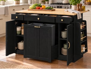 Buffet de cuisine 136 x 65 x 90 cm, plateau effet bois, 3 tiroirs, 2 portes et rangements, noir et naturel, en mdf