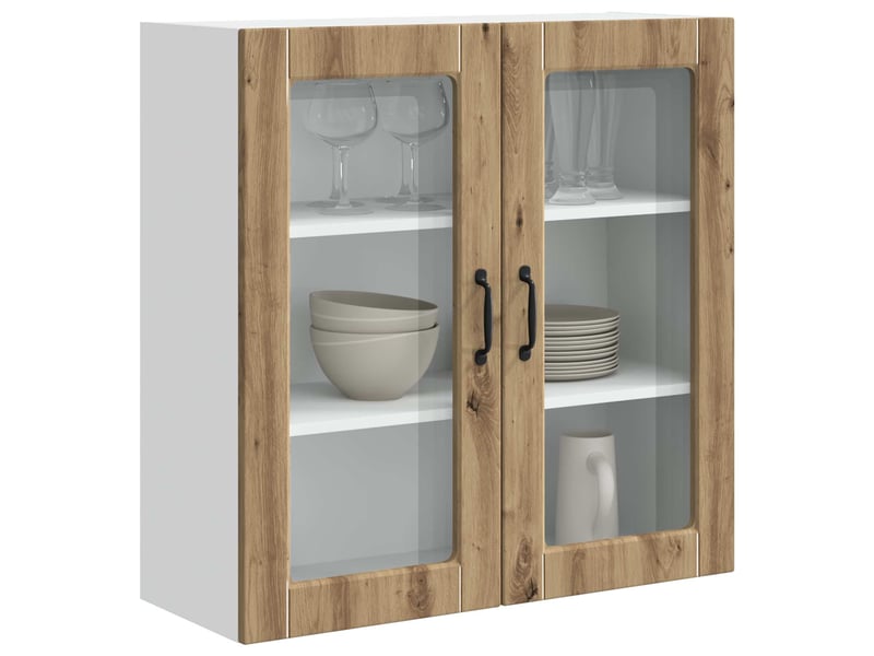  Meuble mural de cuisine, cabinet en verre mural chêne artisanal 80x31x80cm shl5753  - Conforama C