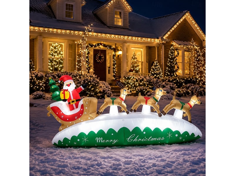  Père noël gonflable 3 m avec traîneau et 3 rennes, led, grande décoration de noël extérieure  - Conforama B