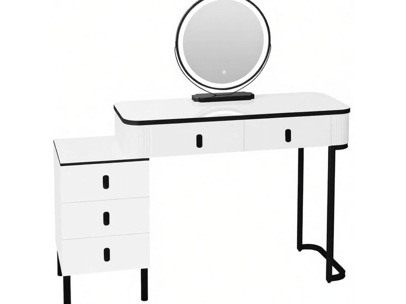  Coiffeuse noir et blanc avec miroir led réglable et 5 tiroirs  - Conforama A