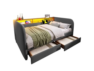 Lit avec rangement 140x190 cm <strong>OXEZA</strong>  <strong></strong> coloris gris