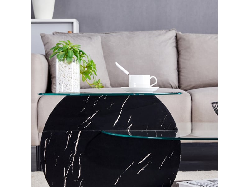 Table basse en verre trempé moderne et minimaliste, design multicouche, socle mdf, coloris variés, autocollants noirs - Conforama E
