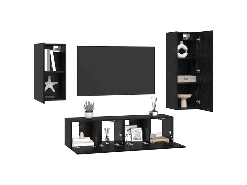  Ensemble meuble tv - banc tv - meuble de rangement 4 pcs chêne noir bois d'ingénierie  - Conforama C