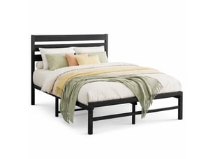 Lit en métal noir avec tête de lit en mdf, pour matelas 200 x 140 cm