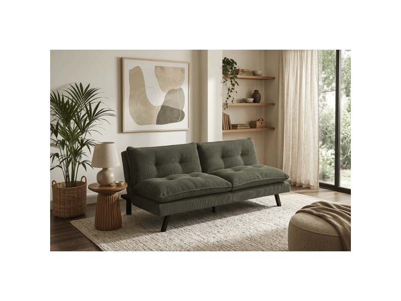  Canapé convertible azena 3 places en tissu côtelé – vert foncé et noir – 190 x 80 x 90 cm  - Conforama B