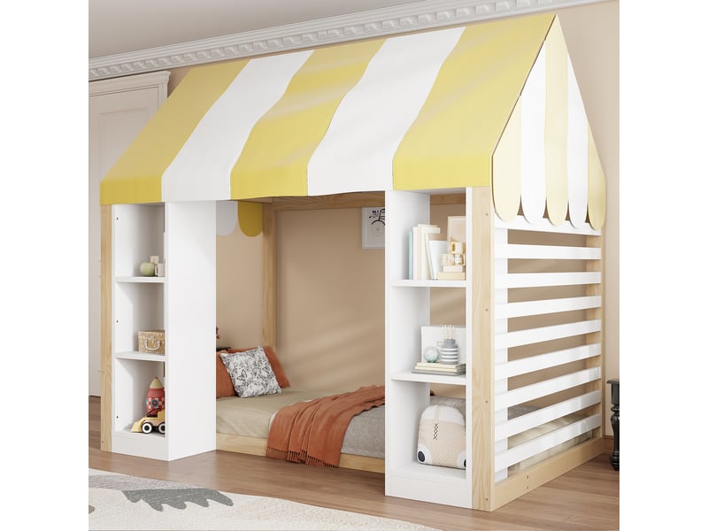  Lit cabane 90x200 cm coloris blanc+naturel bois massif  - Conforama B