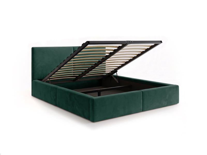  Lit coffre rembourré 120x200 2 places avec sommier relevable gratuit inclus et tête de lit - lit adulte avec rangement – vert Hilton Interbeds - Conforama A