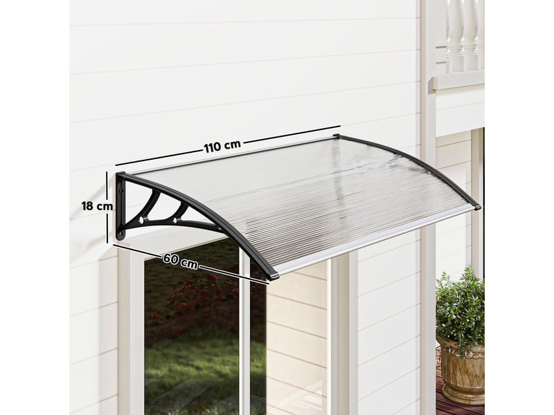  Auvent pour porte d'entréefenêtre, résistant aux intempéries, transparent, tiges de connexion en aluminiumpolycarbonate, 110 x 60 x 18 cm  - Conforama E